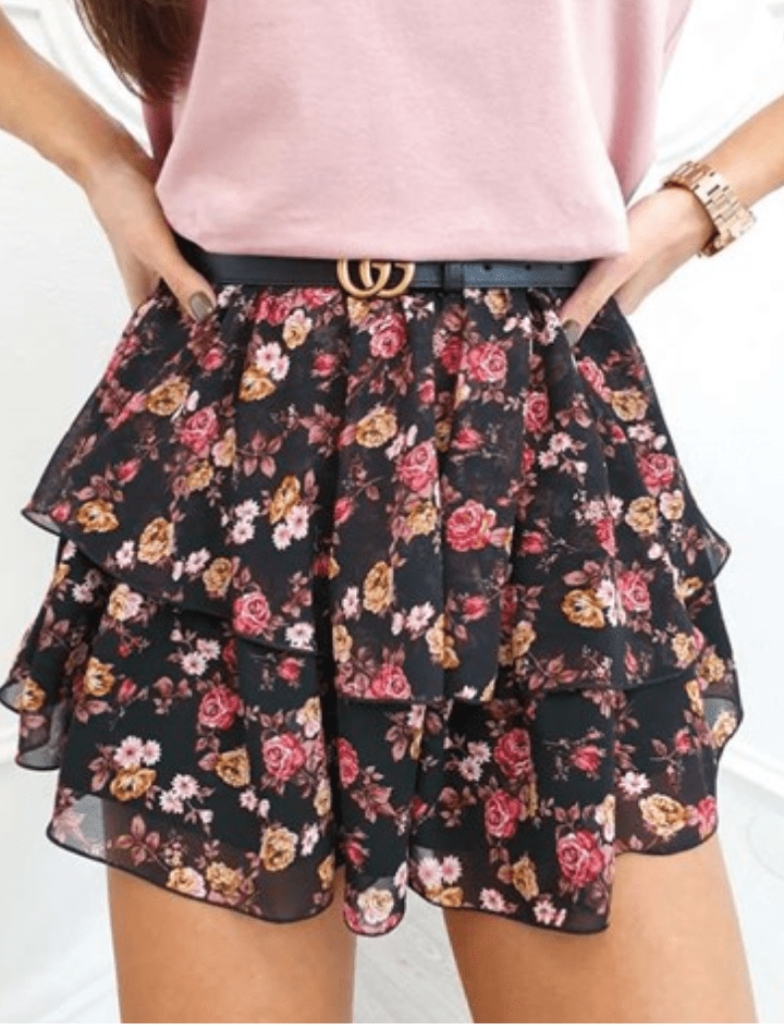 Print Tiered Frill Mini Skirt floral