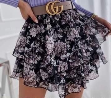 Print Tiered Frill Roses Mini Skirt - Image 2