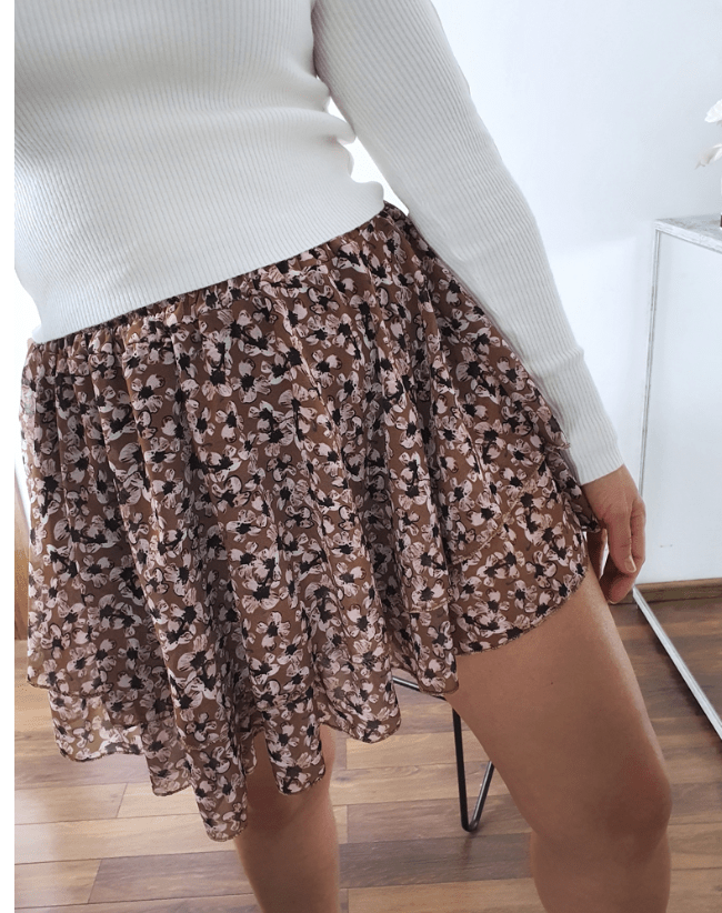 Print Tiered Frill Mini Skirt brown - Image 3