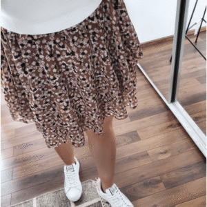 Print Tiered Frill Mini Skirt brown