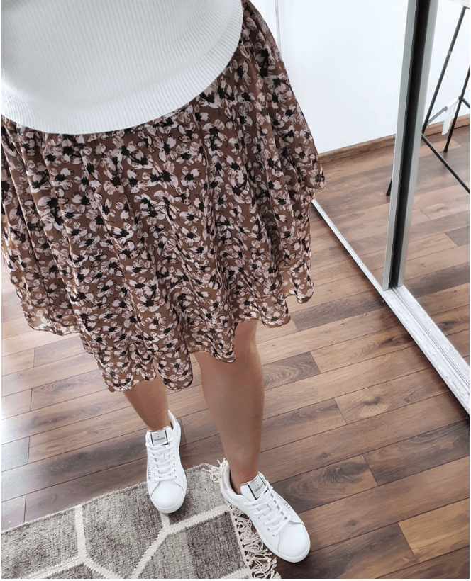 Print Tiered Frill Mini Skirt brown