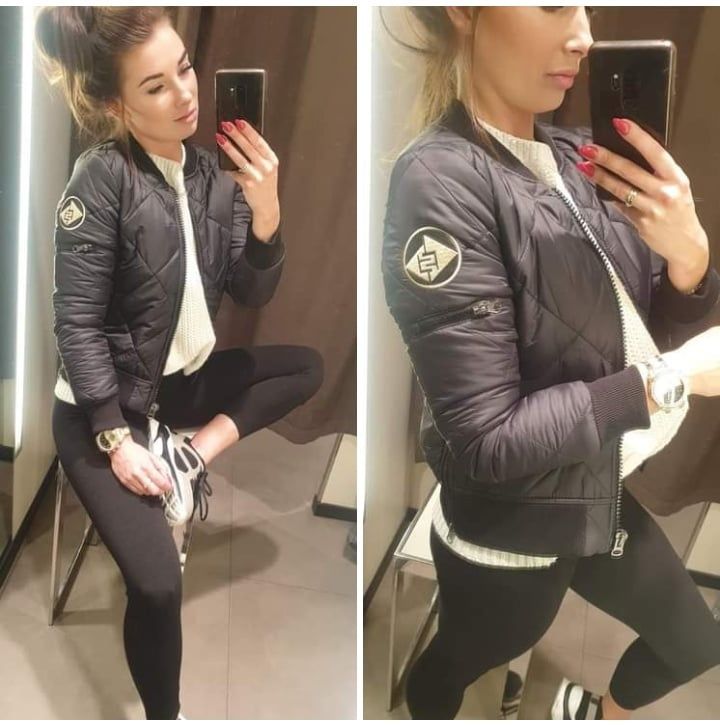 Women's black quilted short bomber jacket