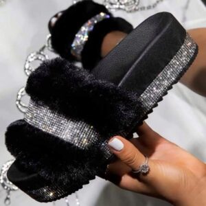 Ladies wedges sandals fluffy rhinestones 3-8