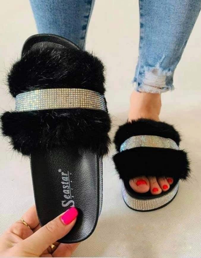 Ladies wedges sandals fluffy rhinestones 3-8 - Image 2