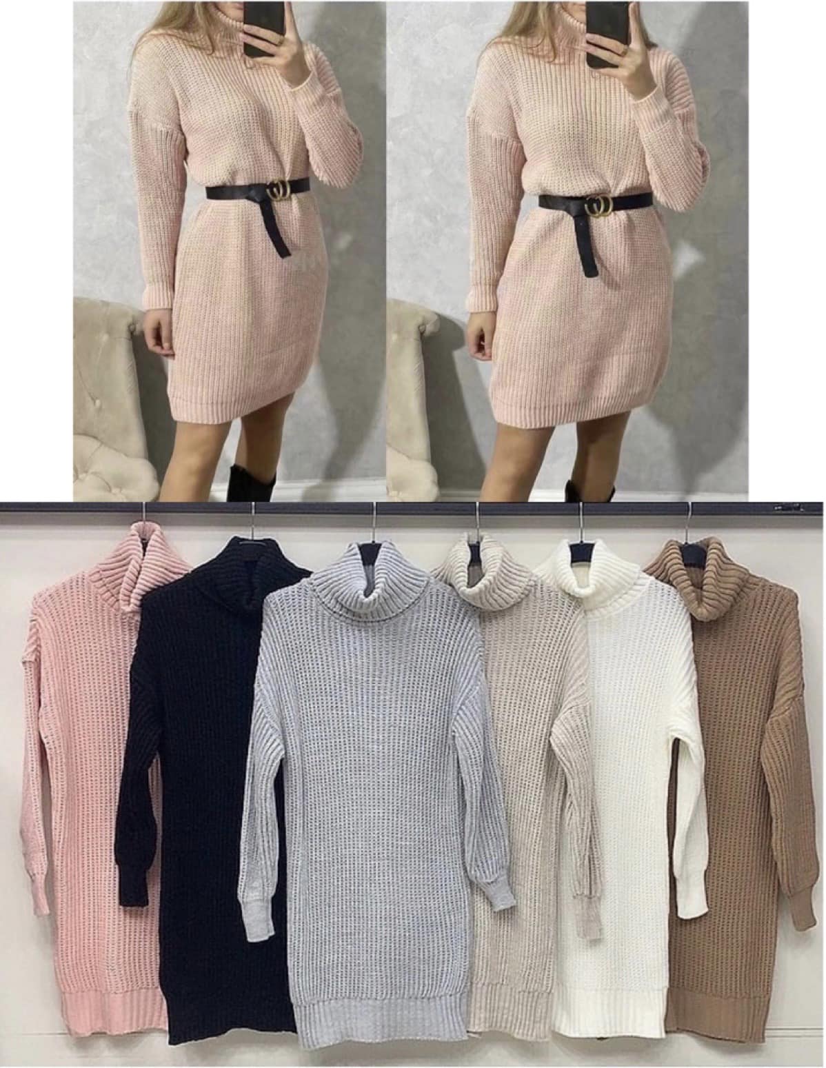 A striped sweater dress with a turtleneck - Image 3