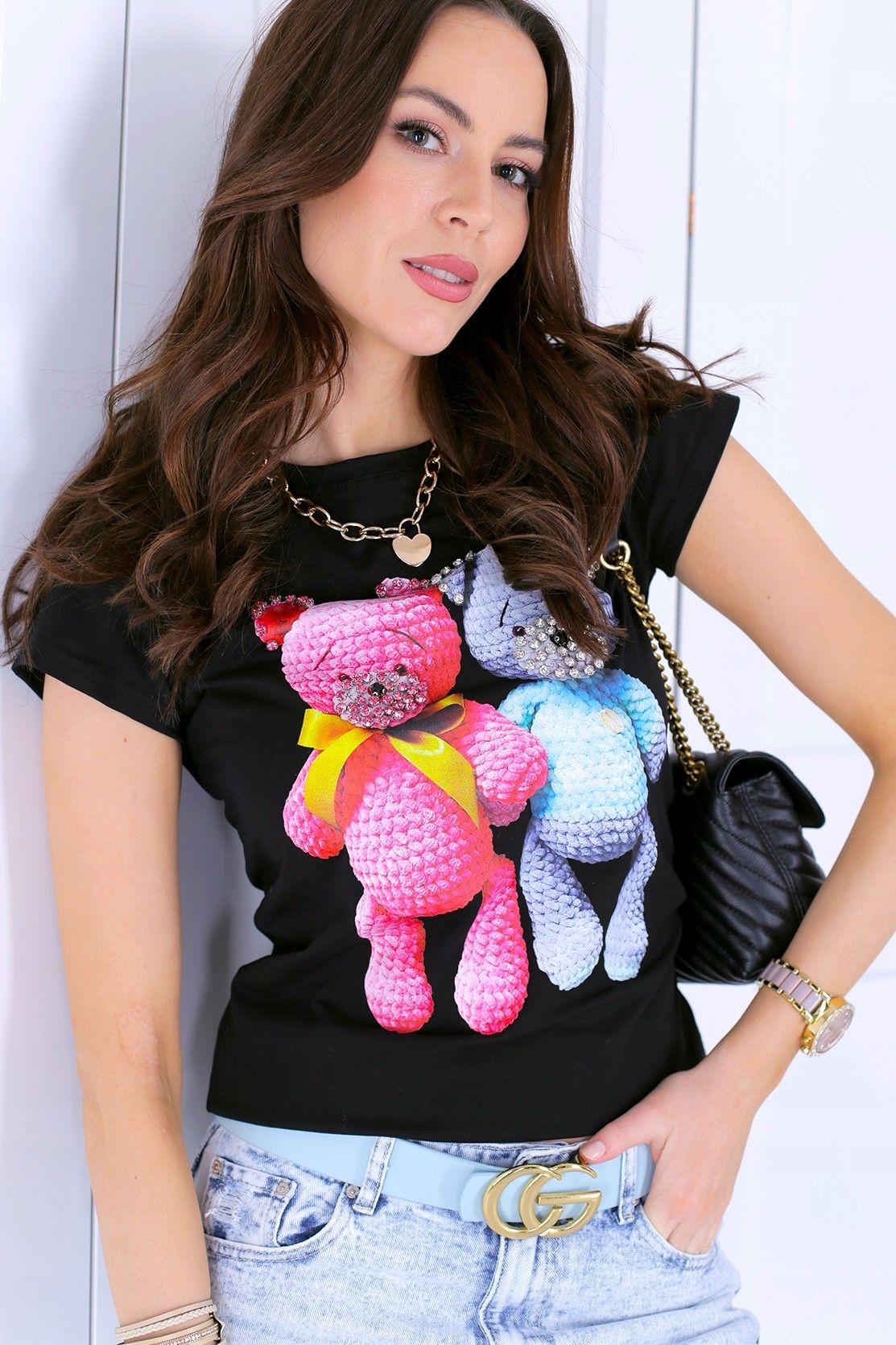 Black and White Stylish T-Shirt with Teddys. - Image 2