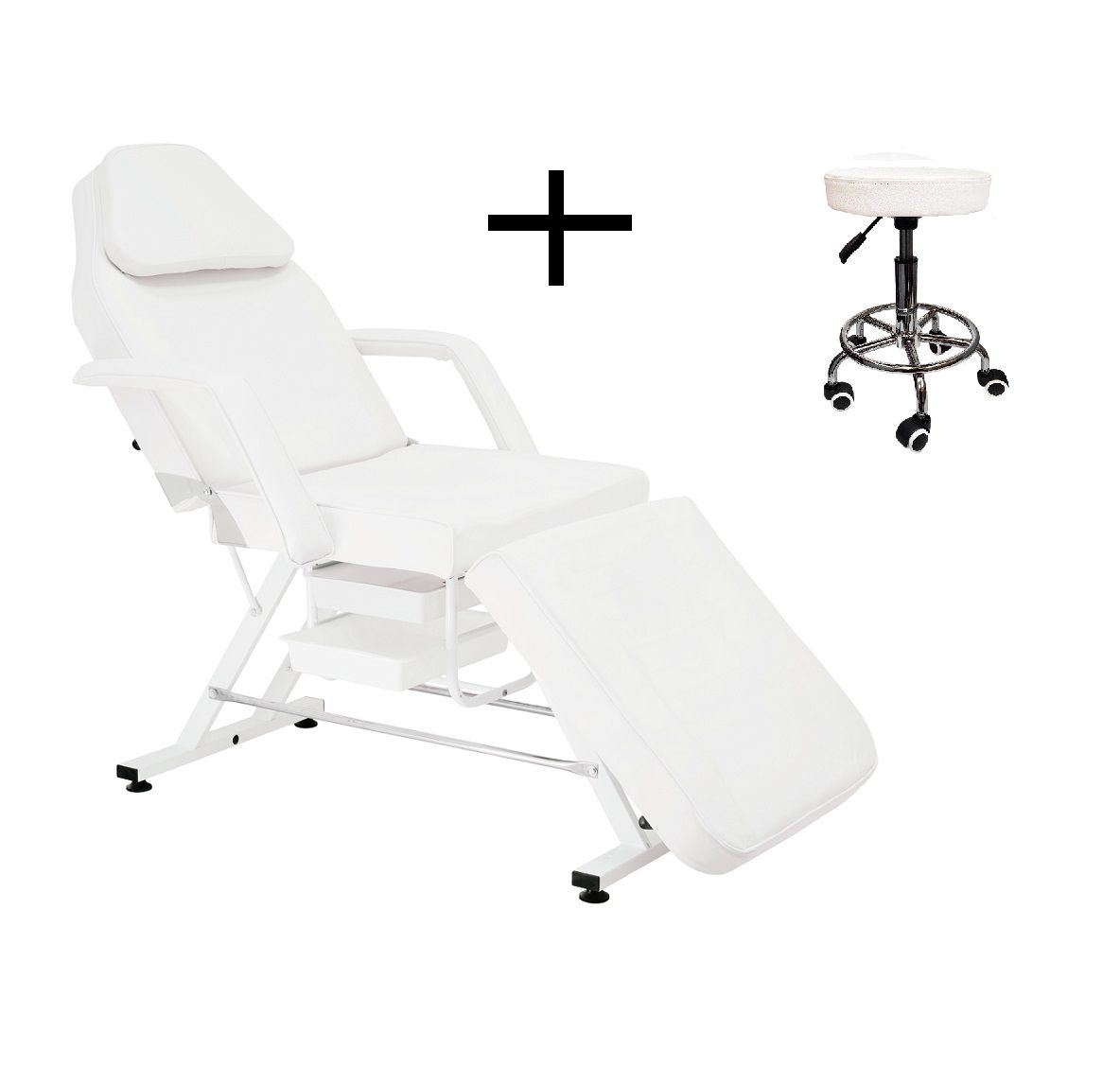 Beauty bed white with drawers + stool tattoo spa