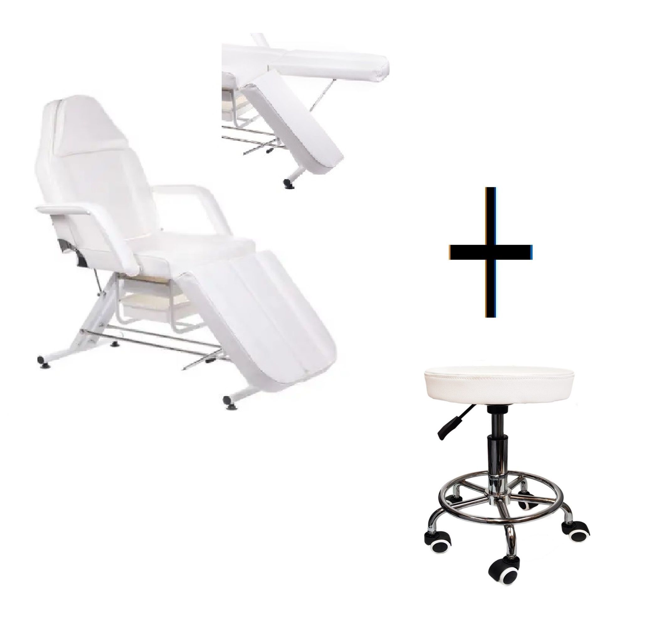 Beauty bed split white with drawers + stool tattoo spa