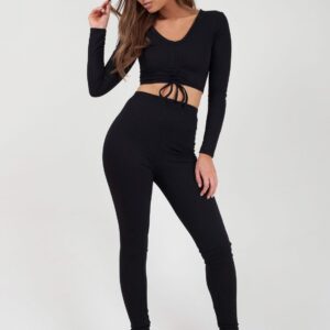 Ruched Crop Top & Legging Ribbed Co-ord