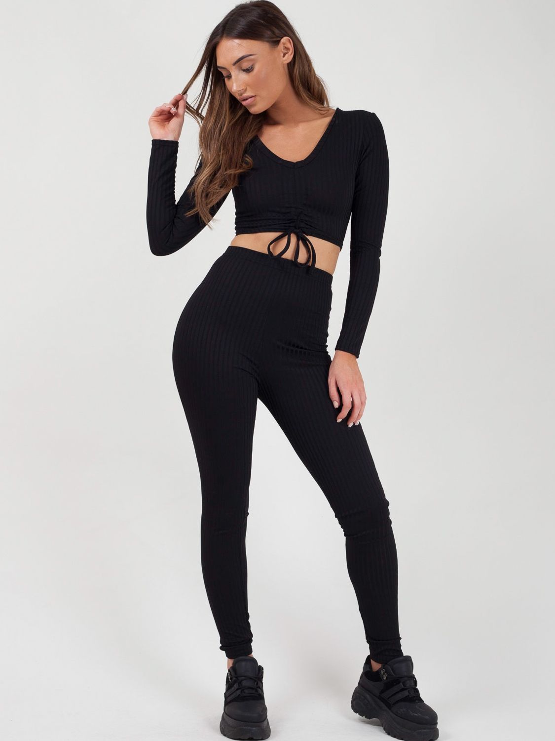 Ruched Crop Top & Legging Ribbed Co-ord