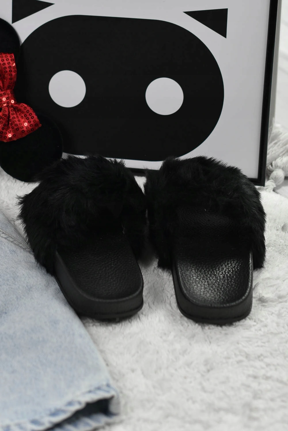 Fluffy fur slippers black 5-6 - Image 4