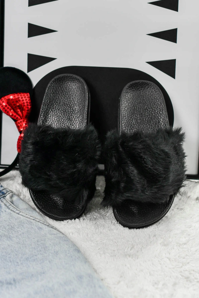 Fluffy fur slippers black 5-6 - Image 3