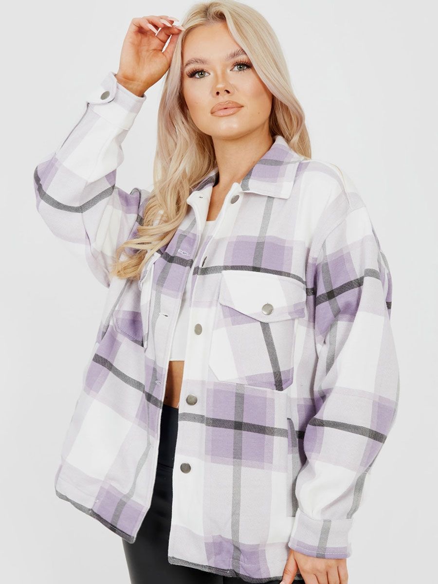 Purple Oversized Classic Thick Colour Block Checked S-L