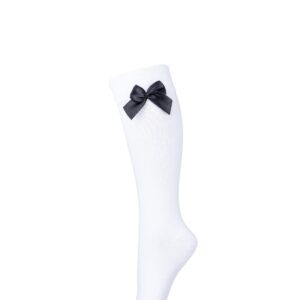 White children's knee socks with bow age 9-10