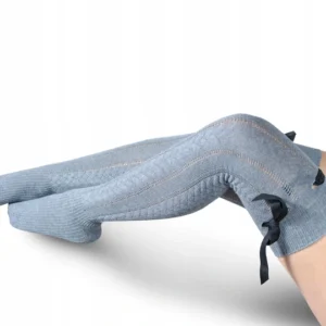 Gray warm Thigh Highs with a ribbon
