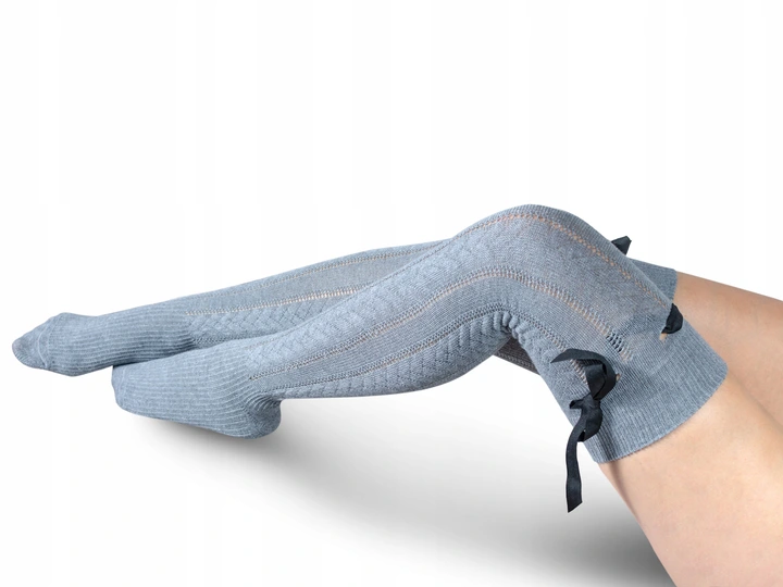 Gray warm Thigh Highs with a ribbon