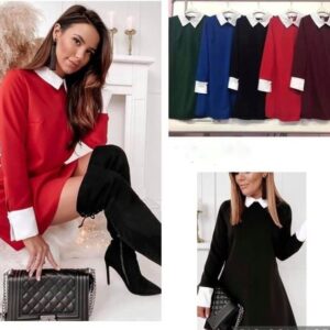 Dress Christmas White Classic Collar XS-M