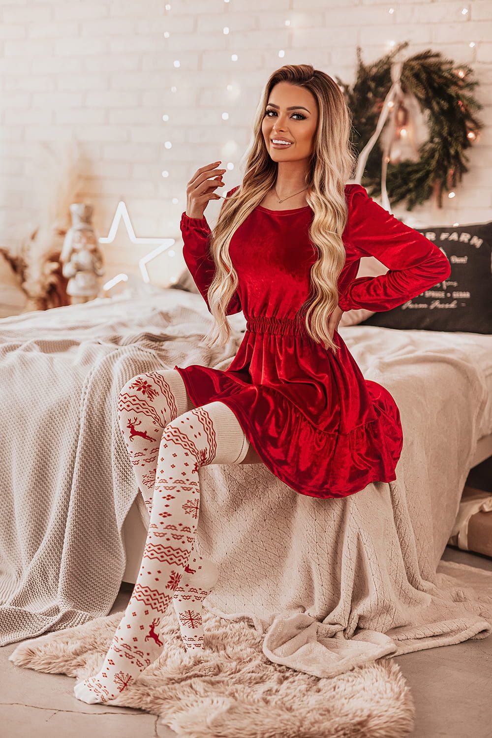 CHRISTMAS white Knee Highs socks