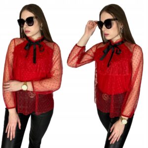 Lace blouse with a bow at the neck XS-M