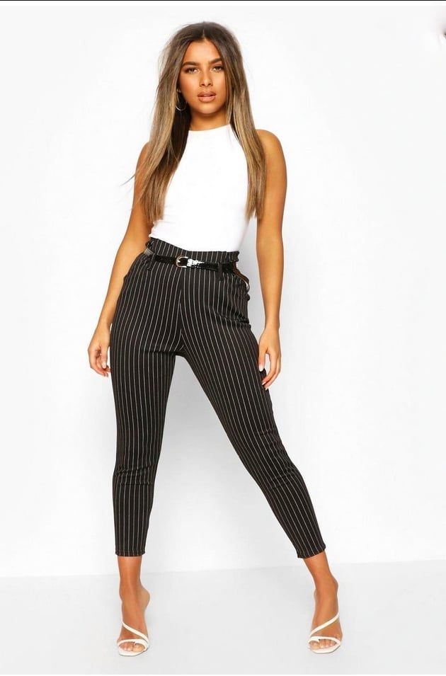 Black fabric trousers with stripes