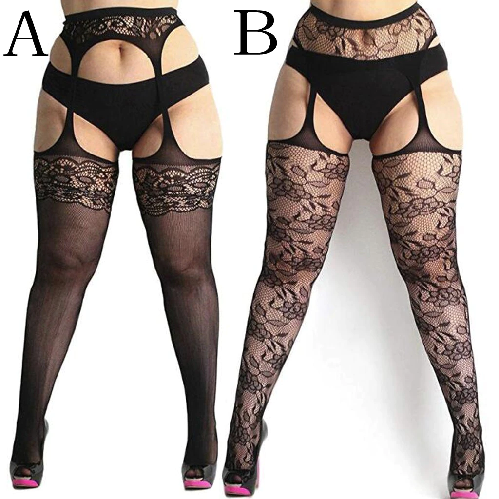 Sexy tights floral print long mesh lace stockings