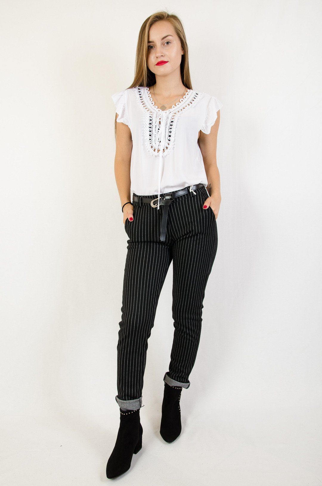 Black fabric trousers with stripes - Image 3