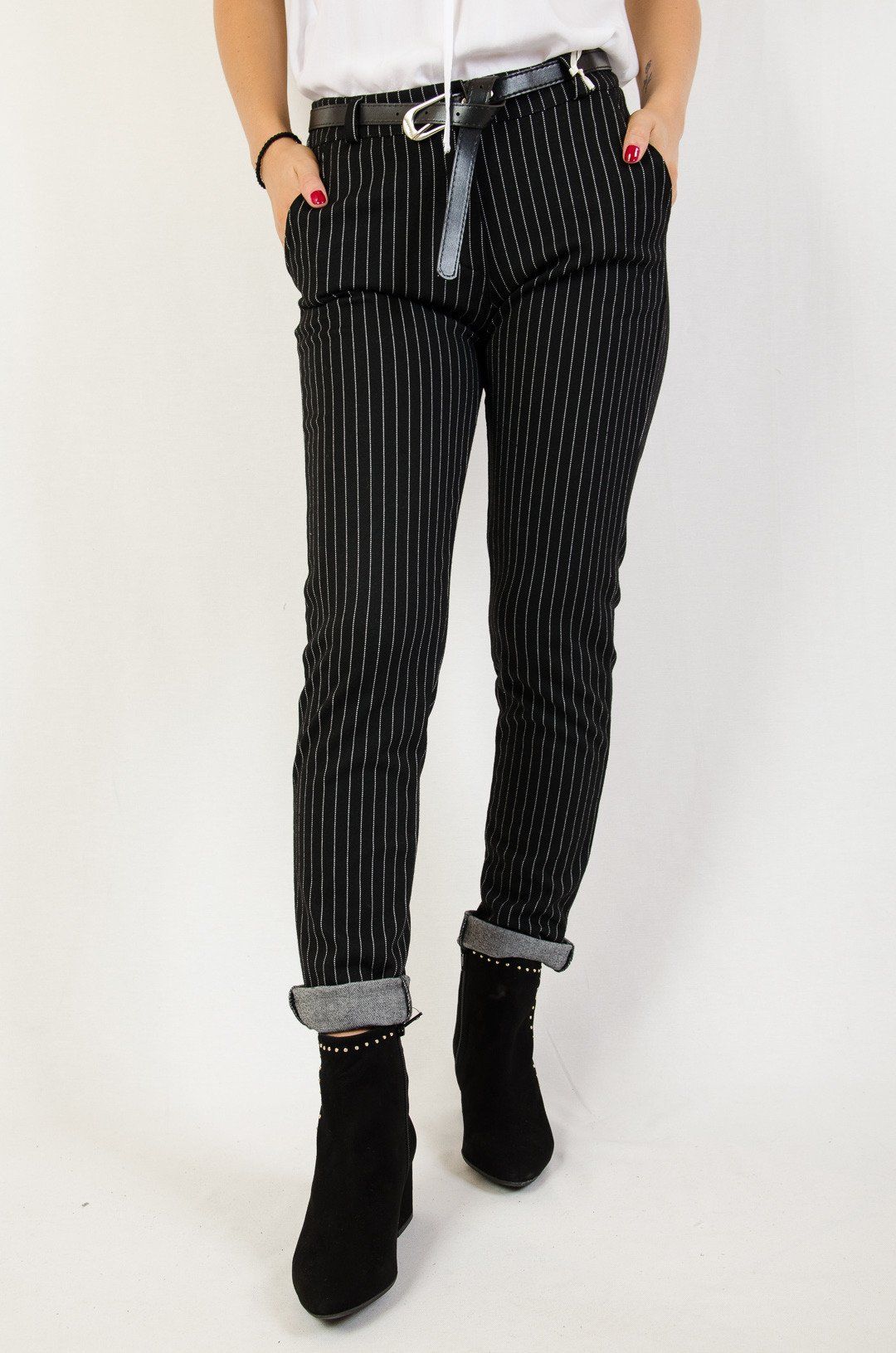 Black fabric trousers with stripes - Image 4