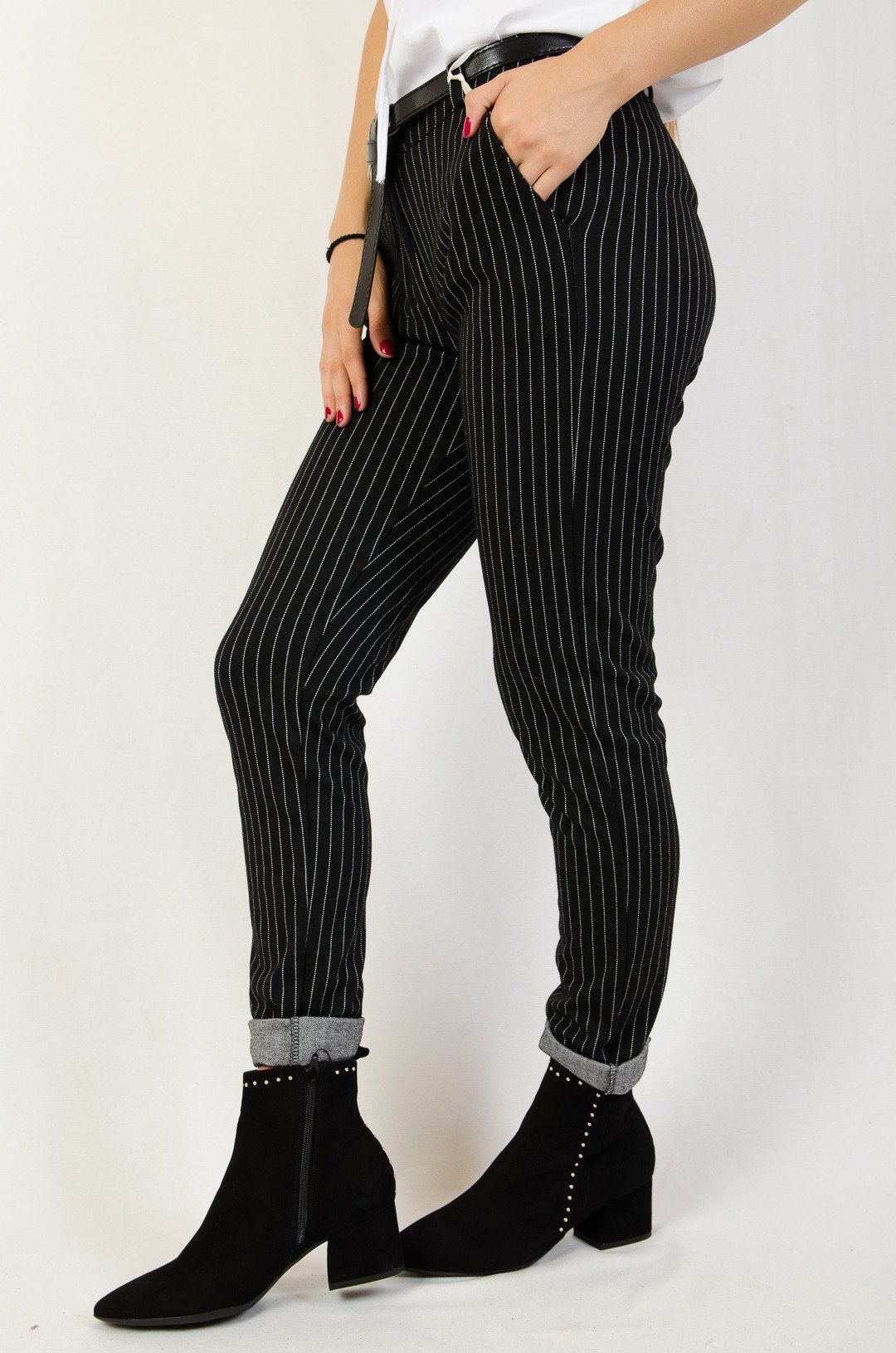 Black fabric trousers with stripes - Image 5