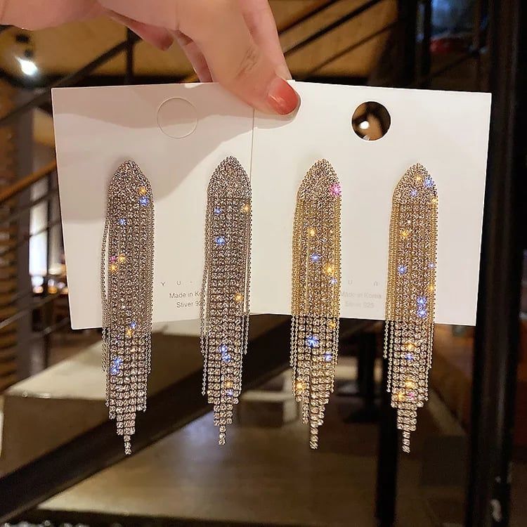 Classic women's long crystal earrings