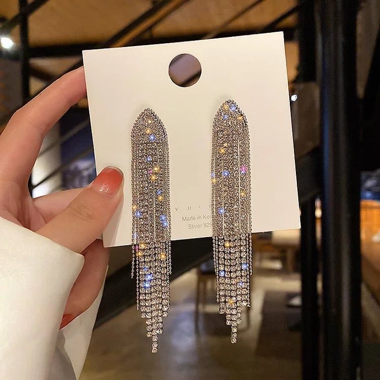 Classic women's long crystal earrings - Image 2