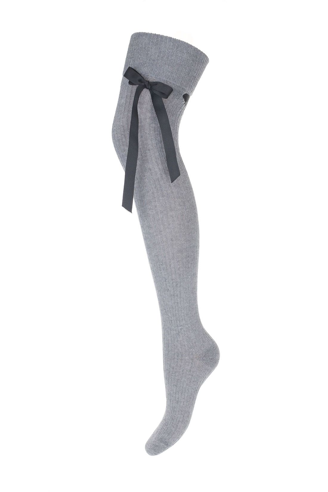 Gray ribbed overknees with a ribbon - Image 2