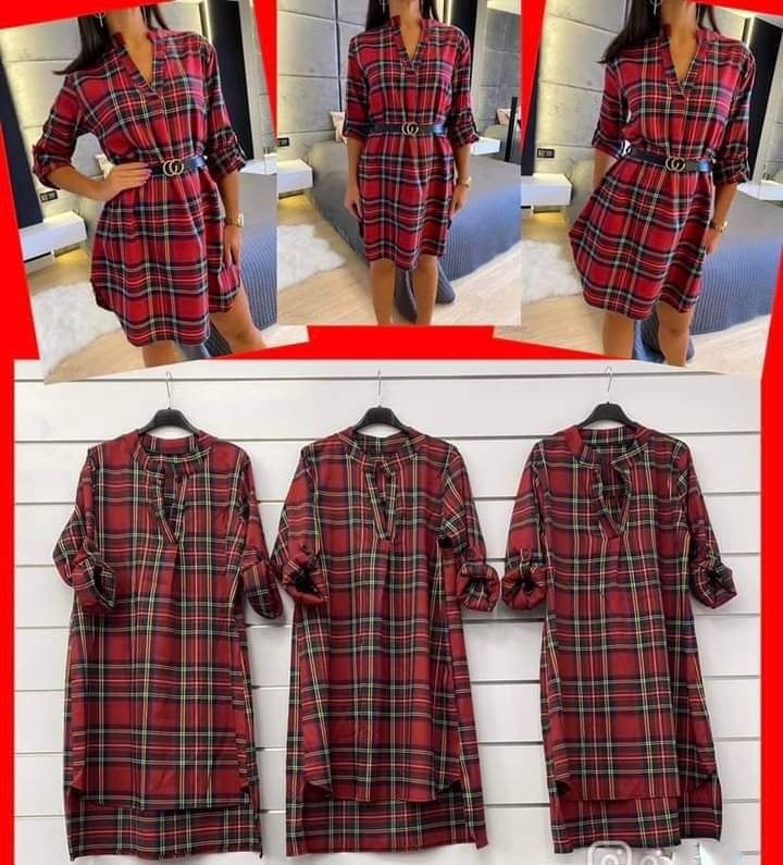 Checkered shirt dress with unisize belt 6-12 - Image 4