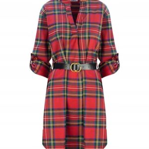 Checkered shirt dress with unisize belt 6-12