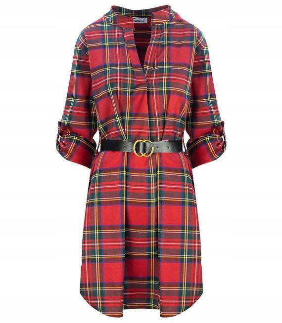 Checkered shirt dress with unisize belt 6-12