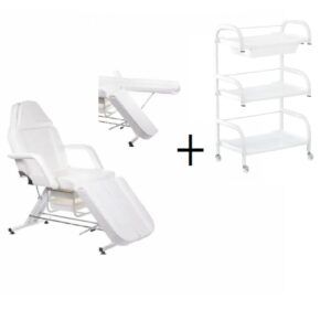 Beauty bed split white With Drawers plus trolley/shelf