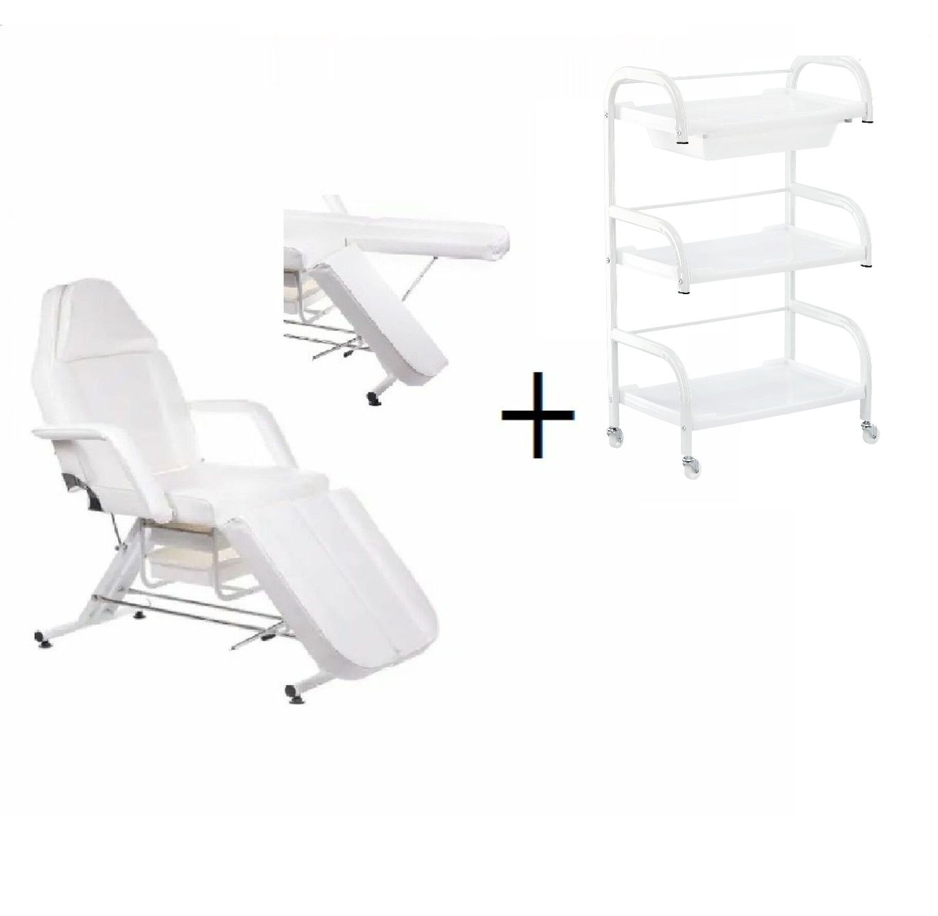 Beauty bed split white With Drawers plus trolley/shelf