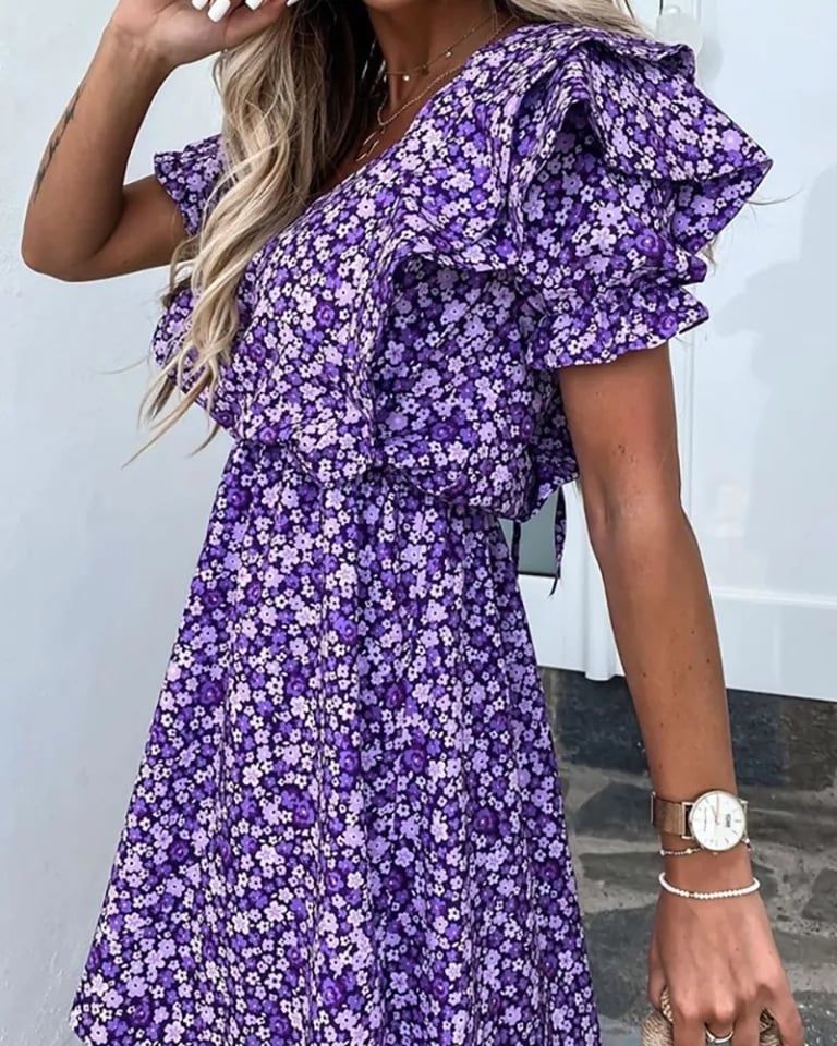 FLEECE MINI DRESS WITH FLOWERS PURPLE XS-M - Image 7