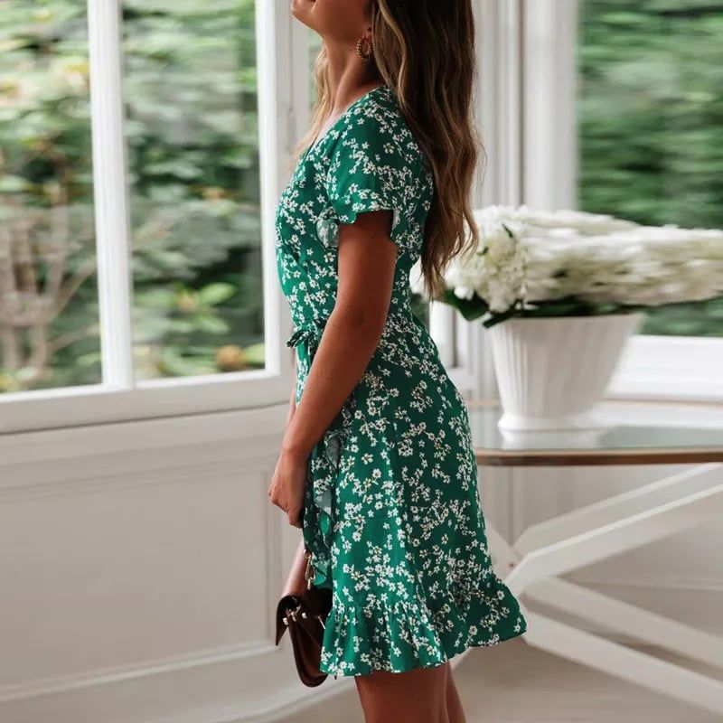 Women boho floral print dress M,L - Image 4