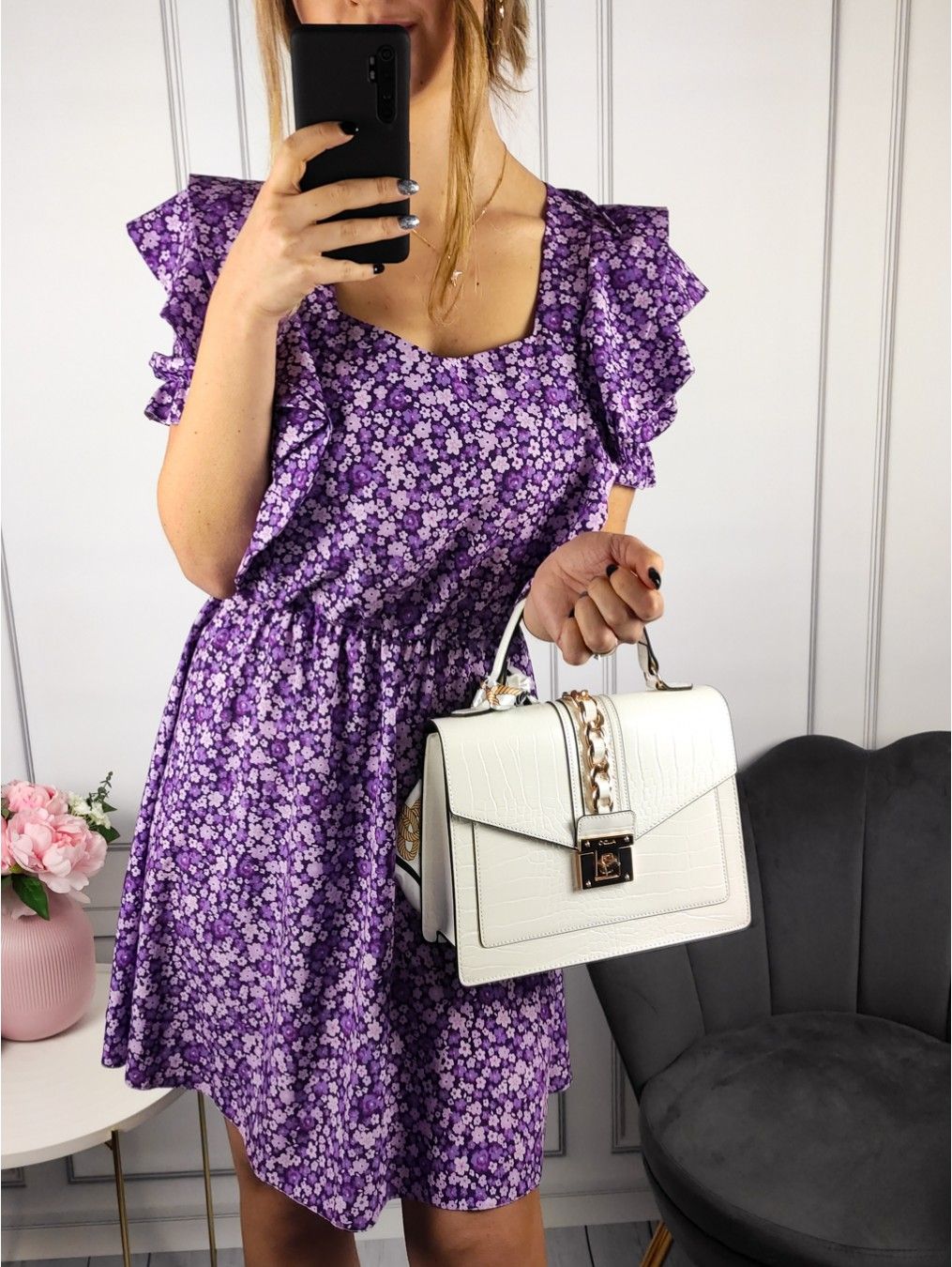 FLEECE MINI DRESS WITH FLOWERS PURPLE XS-M - Image 5