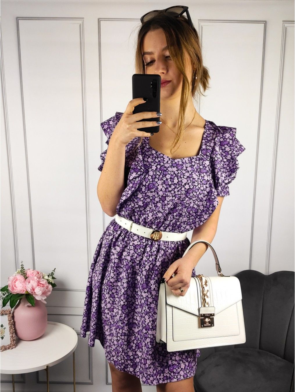 FLEECE MINI DRESS WITH FLOWERS PURPLE XS-M - Image 4