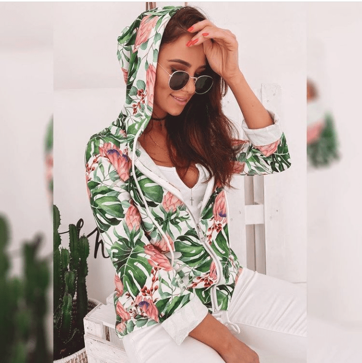 Jungle hoodie bomber flowers leaves 8-16