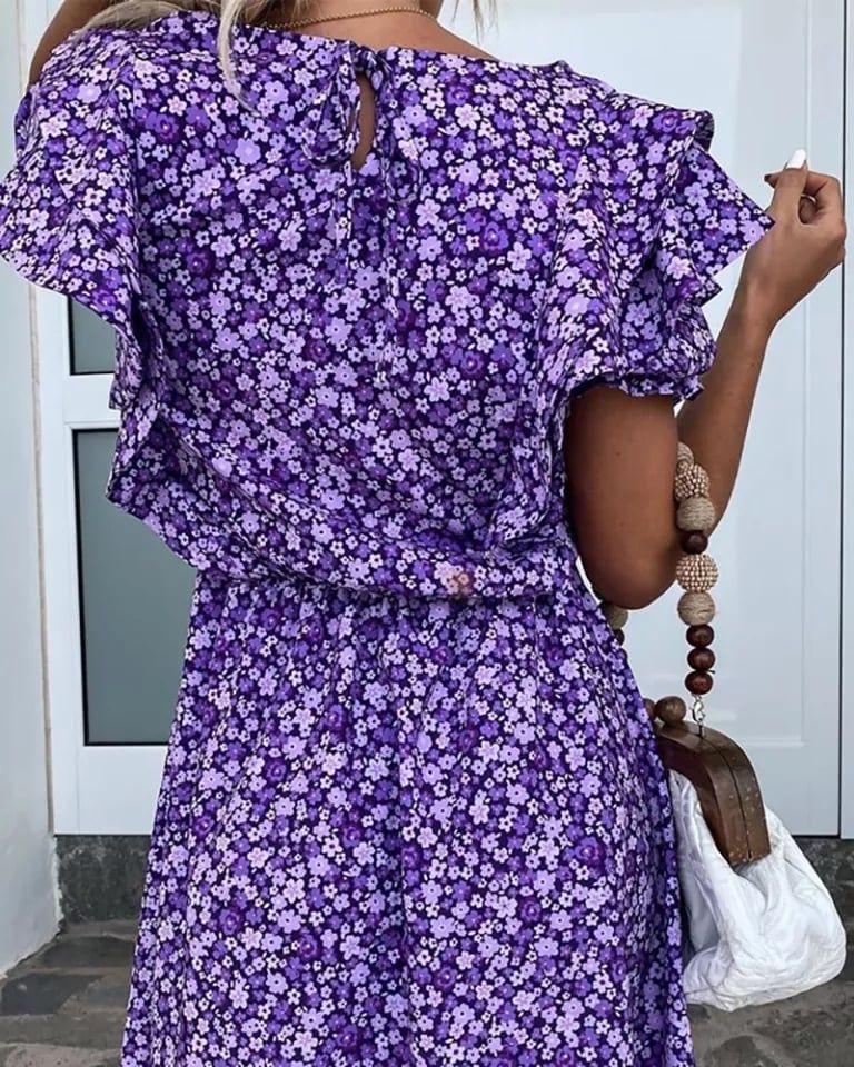 FLEECE MINI DRESS WITH FLOWERS PURPLE XS-M - Image 3