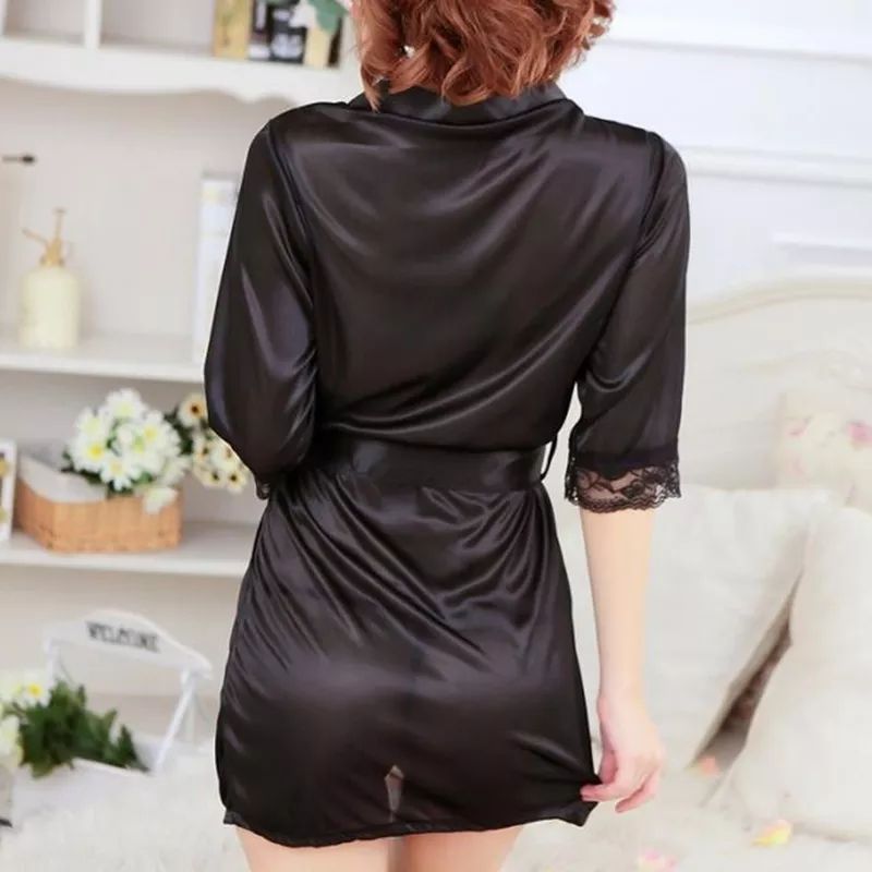 Satin- silk short women's bathrobe XS-M - Image 2