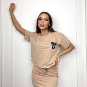 Mini skirt beige and T-shirt S,M,L,XL