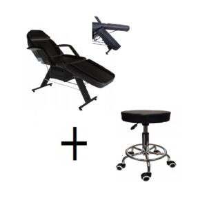 Beauty bed with drawers black+ stool tattoo spa split