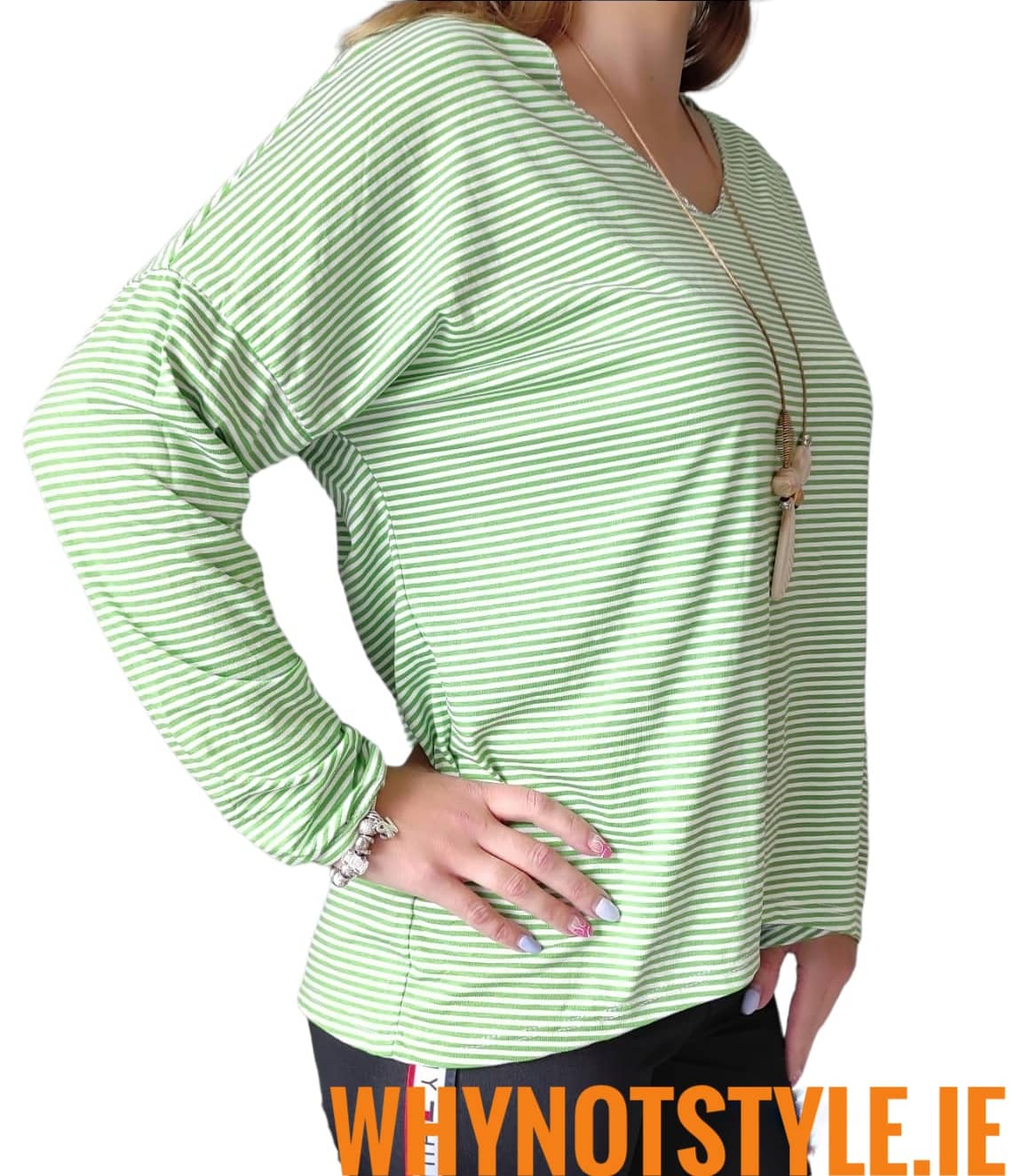 Green and white striped top xs- small L - Image 2