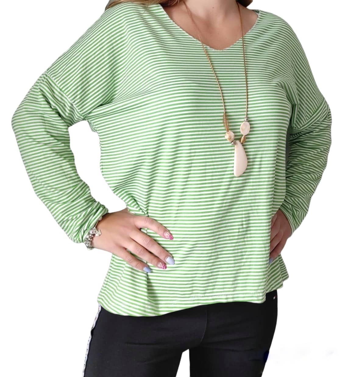 Green and white striped top xs- small L
