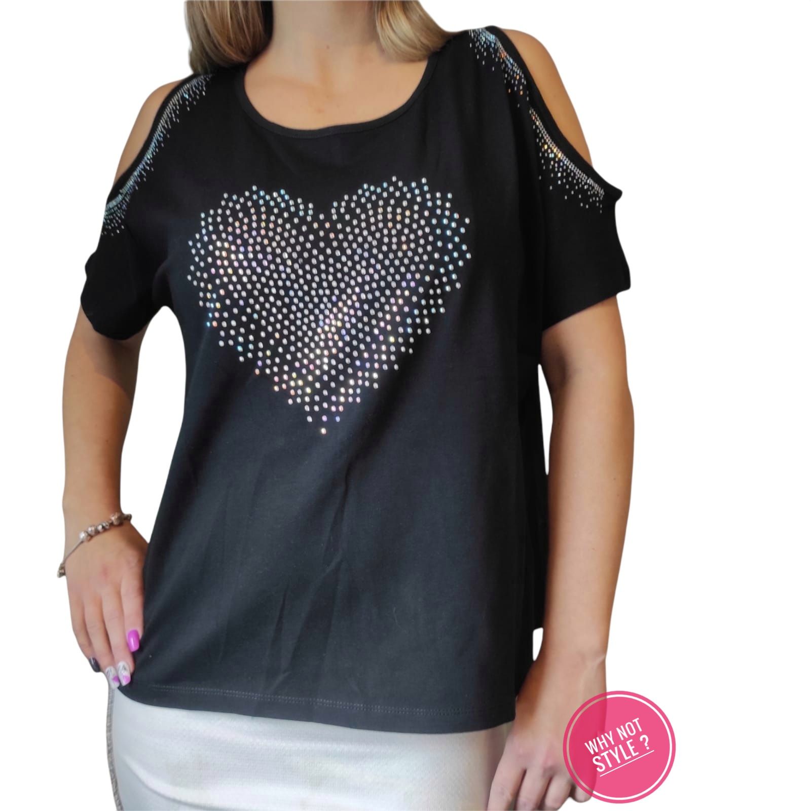 Tops Women Coldshoulder Heart XS-XL - Image 4