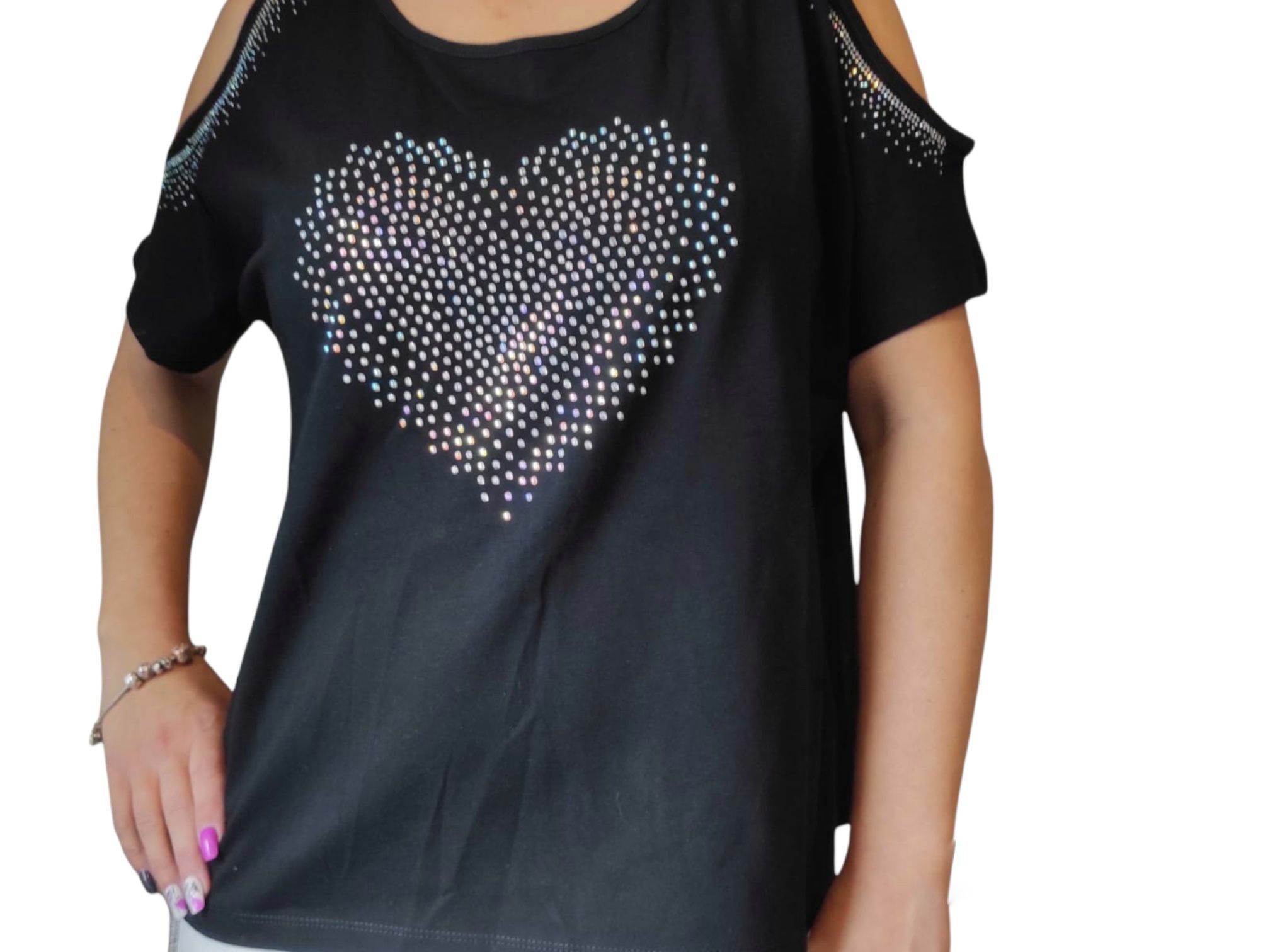 Tops Women Coldshoulder Heart XS-XL