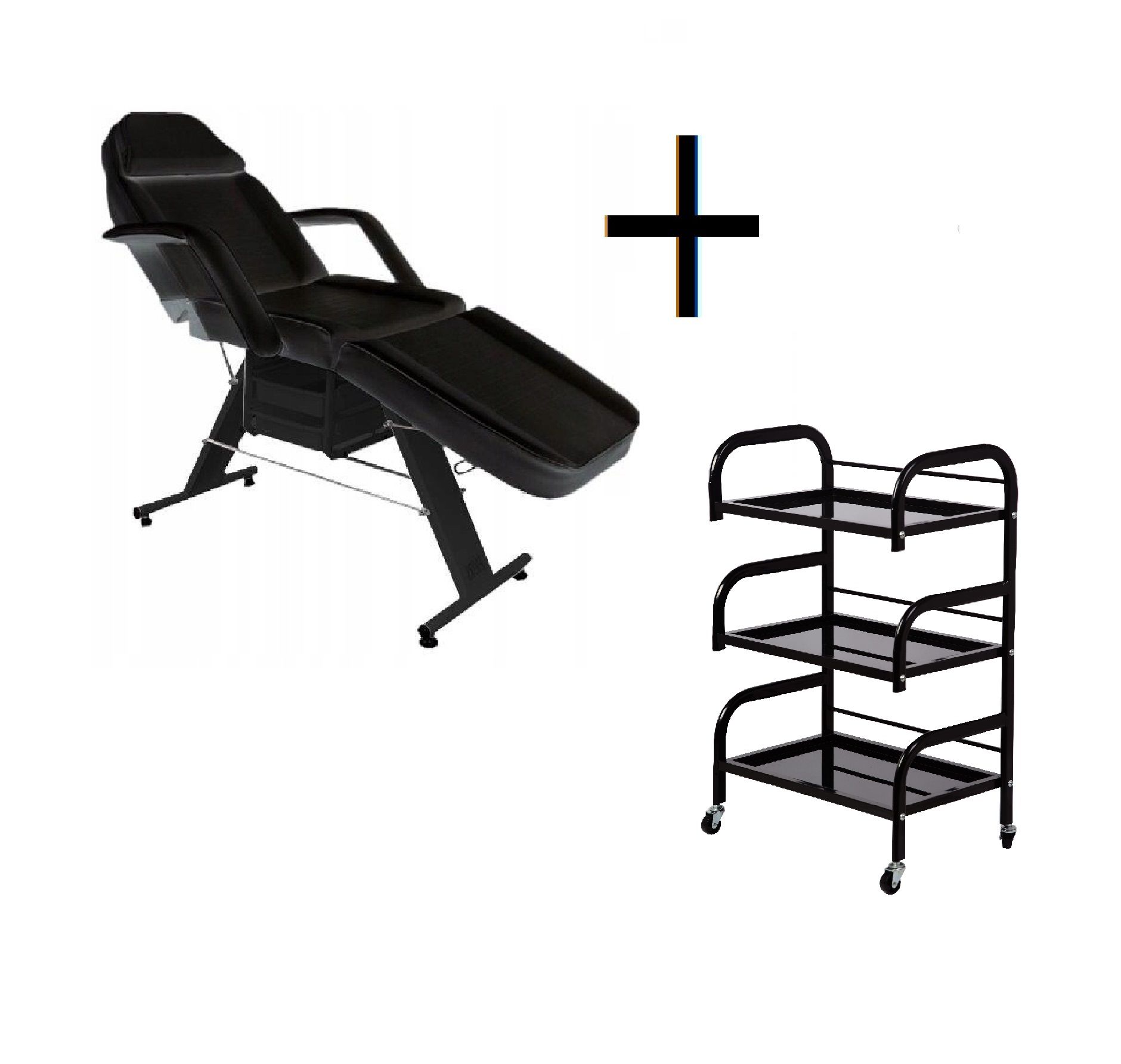 Beauty Bed With Drawers plus trolley/shelf black